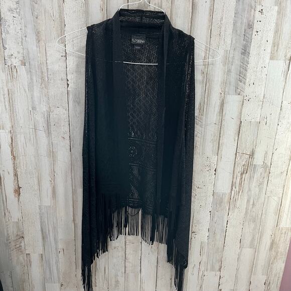 Daytrip Tops - Daytrip Buckle Black Knit Fringe Vest Festival Western Hippie Womens Size Small